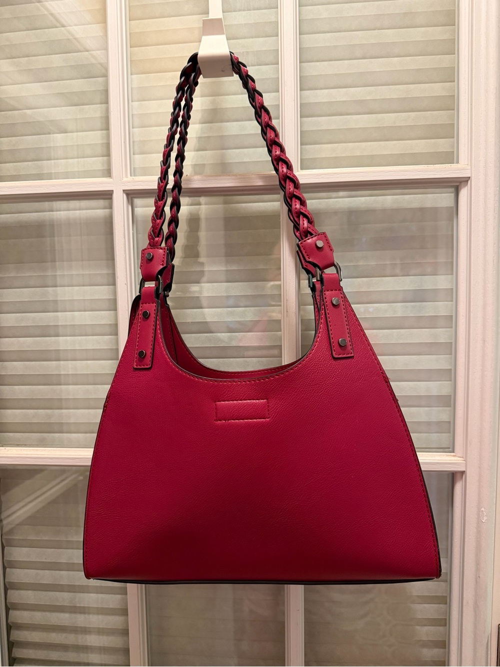 Calvin Klein Shelly Satchel Braided-Handle Red Leather Shoulder Bag - Picture 2 of 10